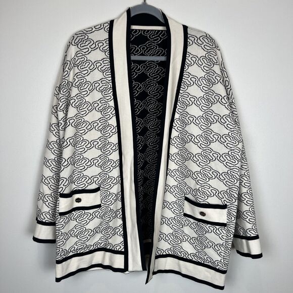 Sandro Sandro Enea Oversized Jacquard Knit Reversible Cardigan Sweater Black - Picture 10 of 16